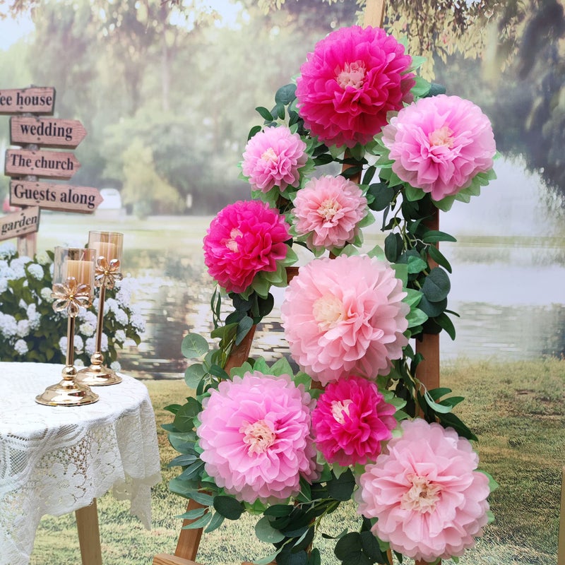 Mybbshower Pink Paper Flower Wedding Centerpiece Birthday Party Backdrop Nursery Room Wall Home Decoration Pack of 9 - Image 3